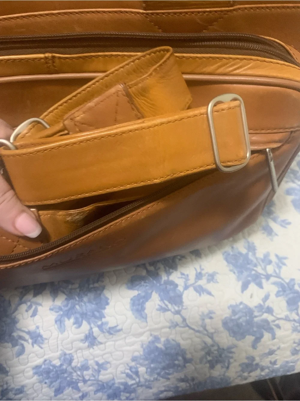 Murano Tan Leather Briefcase with Front Zip Pocket